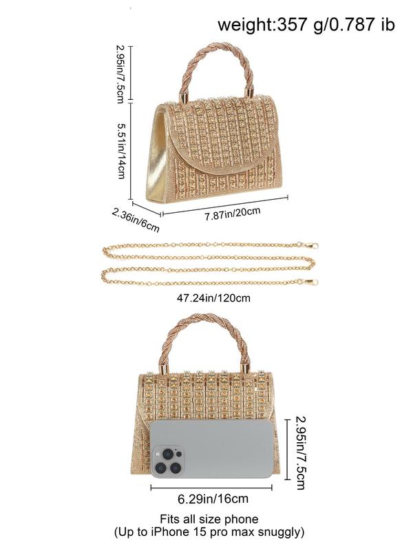 Women's Elegant Rhinestone Decorated Handbag, Exquisite Trendy Handbag with Chain Strap, Fashionable Bag for Party Decoration