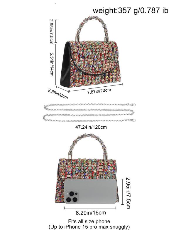 Women's Elegant Rhinestone Decorated Handbag, Exquisite Trendy Handbag with Chain Strap, Fashionable Bag for Party Decoration