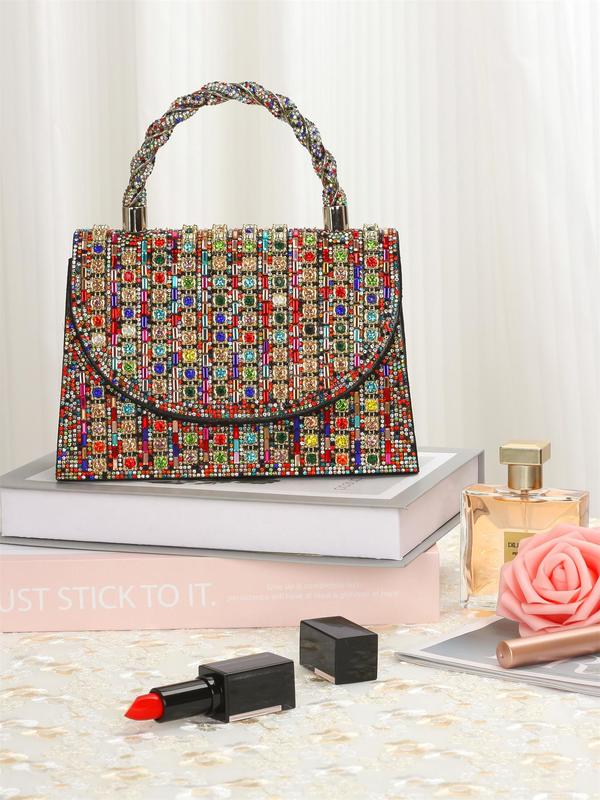 Women's Elegant Rhinestone Decorated Handbag, Exquisite Trendy Handbag with Chain Strap, Fashionable Bag for Party Decoration