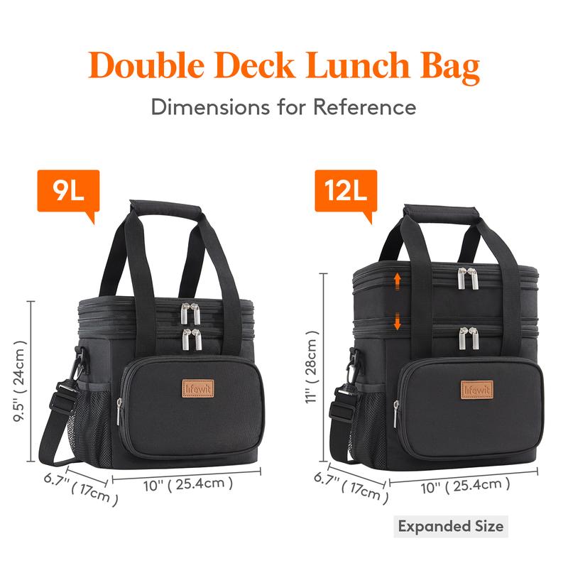 Lifewit Expandable Double Deck Lunch Bag for Men Women, Large Insulated Soft Cooler Bag with Shoulder Strap for Adults, Ideal for Work Flight Travel