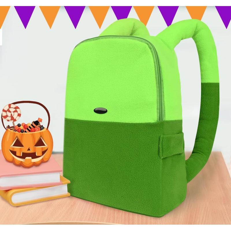 Caliradi Halloween Adventure Costume Backpack, Green Plush Backpack Cartoon Anime Character Cosplay Accessory for Women Men Party Halloween Cosplay Dress Up Prop Bag