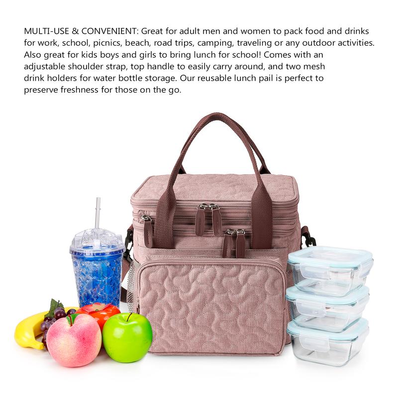 Lunch Bag for Women Men Double Deck Lunch Box,Expandable Large Lunch Bags,Leakproof Lunch Box Cooler Bag