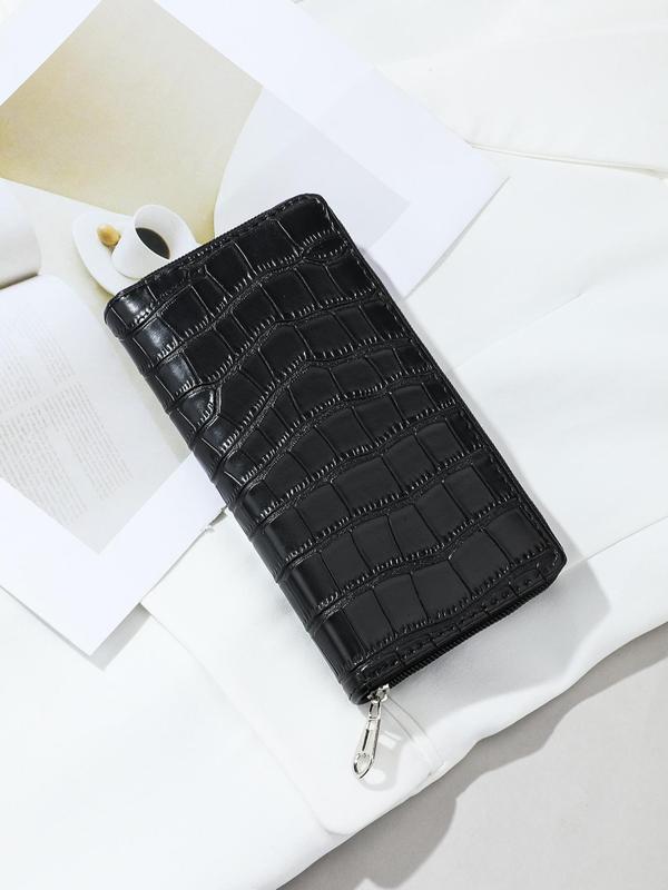 Women's Fashion Solid Color Long Wallet,  Crocodile Pattern Zipper Wallet for Women & Girls, Casual Trendy Versatile High-quality Daily Commuting Bag