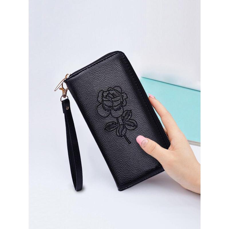 Women's Floral Print Lychee Pattern Long Wallet With Zipper Multi-Functional PU Leather Purse Large Capacity Phone Holder With Multiple Card Slots And Compartments Gift Gift BLACK FRIDAY Present Wristlet Wallet