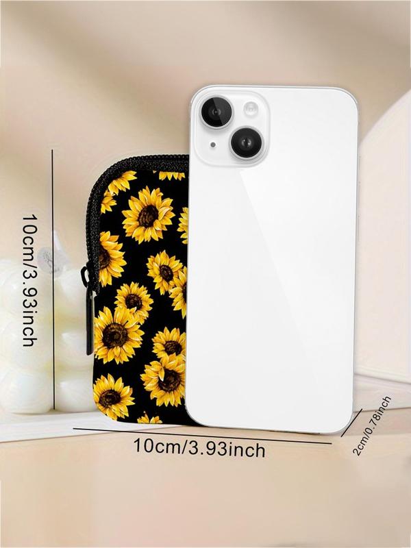 Sunflower Pattern Coin Purse, Multi-functional Storage Bag, Durable Polyester Coin Purse, Ideal Gift for Women & Girls