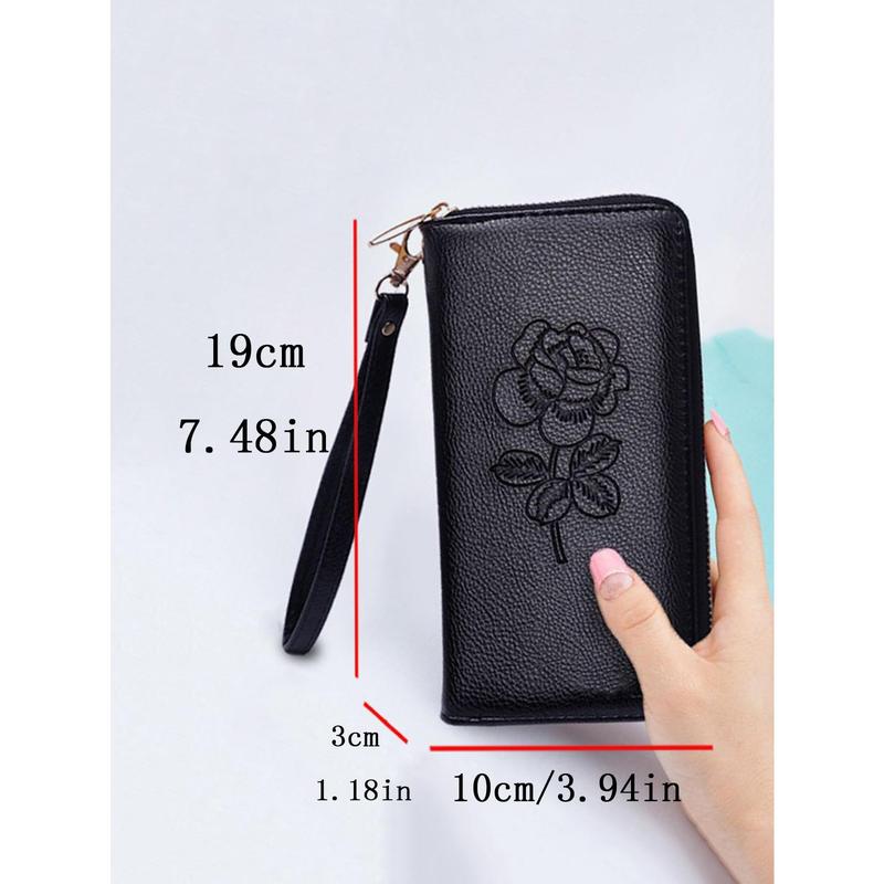 Women's Floral Print Lychee Pattern Long Wallet With Zipper Multi-Functional PU Leather Purse Large Capacity Phone Holder With Multiple Card Slots And Compartments Gift Gift BLACK FRIDAY Present Wristlet Wallet