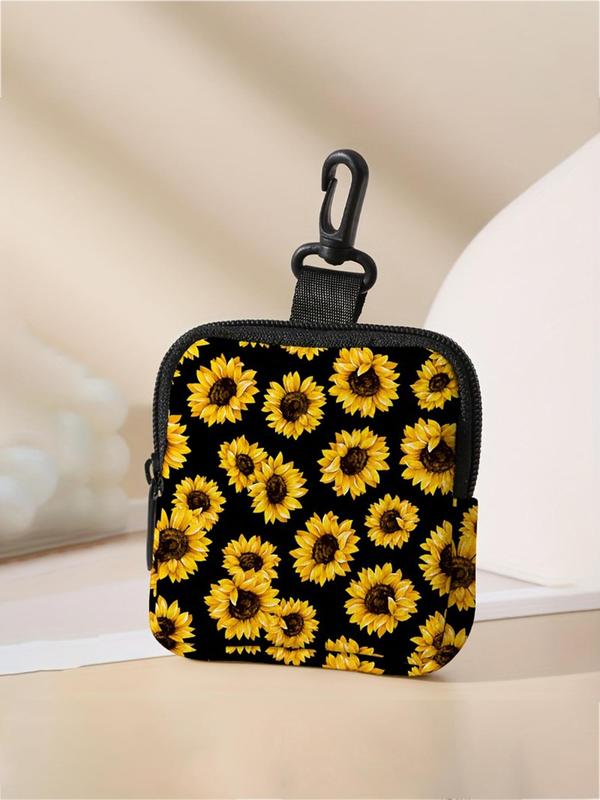 Sunflower Pattern Coin Purse, Multi-functional Storage Bag, Durable Polyester Coin Purse, Ideal Gift for Women & Girls