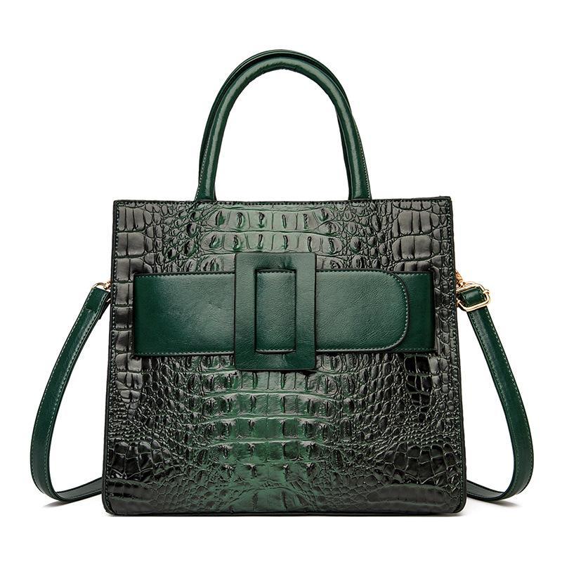 D14-Huge Buckle Crocodie Square High Capacity Tote Bag Fashion Women Bag