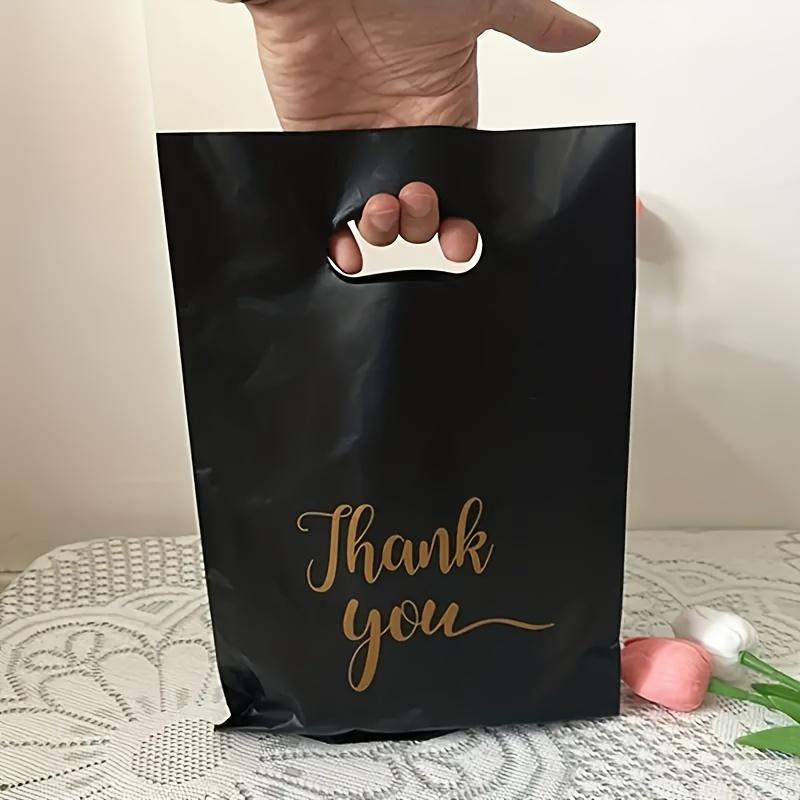 Thank You Plastic Bag, 100pcs Reusable Plastic Shopping Bag with Handle, Multifunctional Gift Bag for Party, Store, Boutique