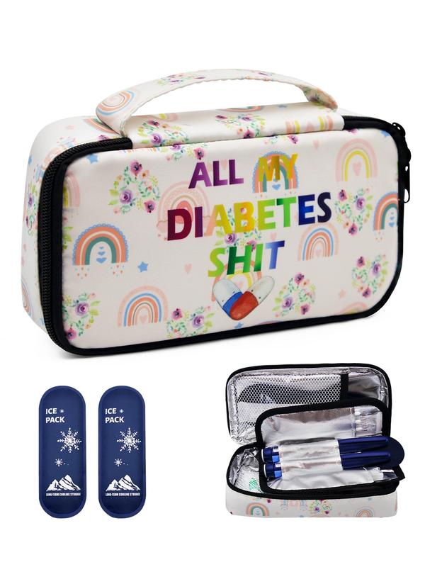 Rainbow & Letter Pattern Travel Bag, Portable Insulin Insulated Storage Bag, Diabetic Patients Insulin Storage Box