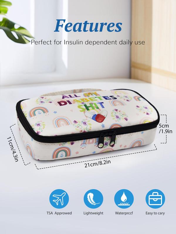 Rainbow & Letter Pattern Travel Bag, Portable Insulin Insulated Storage Bag, Diabetic Patients Insulin Storage Box