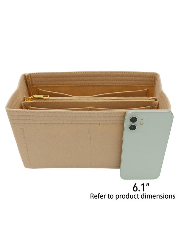 Felt Bag Organizer Insert with Zipper, Bag Shaper for Daily, 1pc Solid Color Large Capacity Bag Organizer