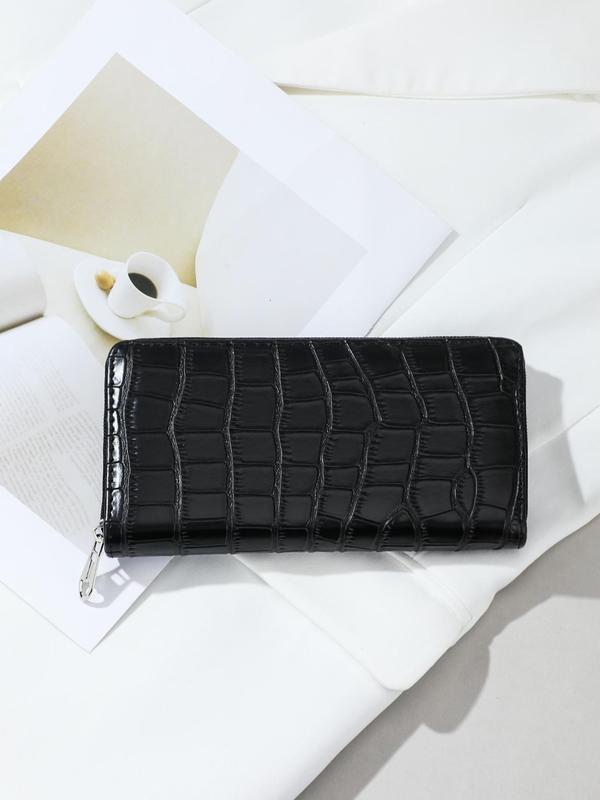 Women's Fashion Solid Color Long Wallet,  Crocodile Pattern Zipper Wallet for Women & Girls, Casual Trendy Versatile High-quality Daily Commuting Bag