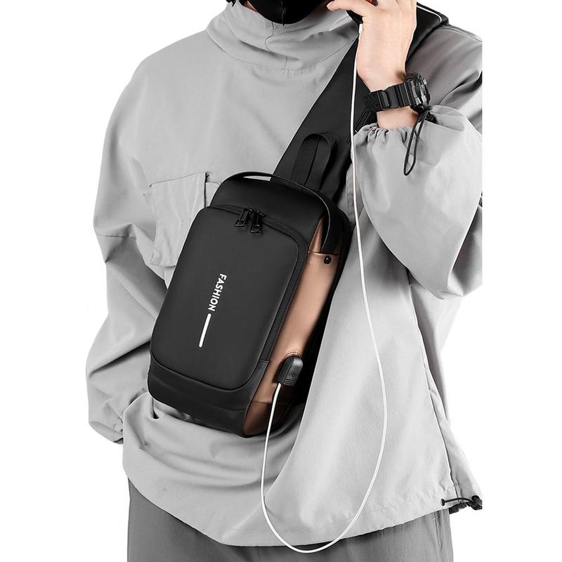 Men's Fashionable Sling Bag, 2024 New Style Casual Versatile Usb Port Design Chest Bag for Daily Used, Retro Casual Sling Bag for Men