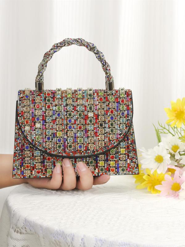 Women's Elegant Rhinestone Decorated Handbag, Exquisite Trendy Handbag with Chain Strap, Fashionable Bag for Party Decoration