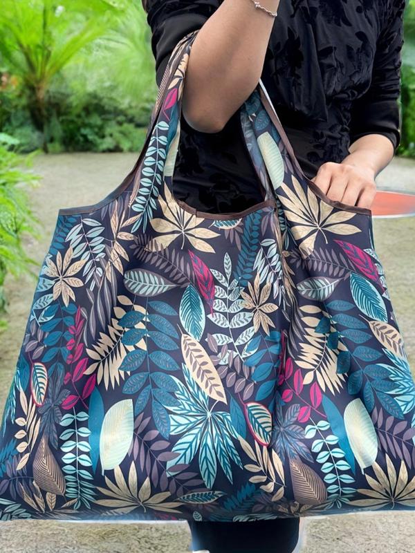 Leaf Print Large Capacity Shopping Bag, Cute Casual Versatile Shopping Bag for Women & Men, Trendy Versatile High-quality Girl Fashionable Shopping Bag