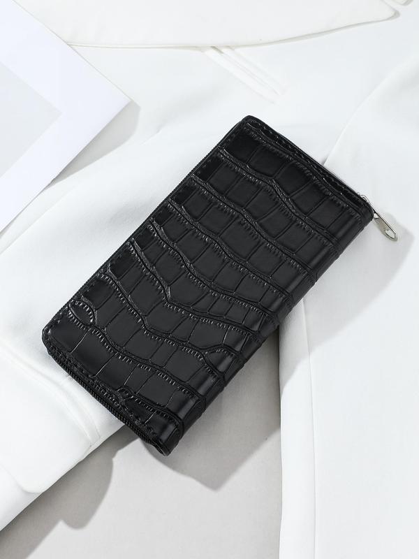 Women's Fashion Solid Color Long Wallet,  Crocodile Pattern Zipper Wallet for Women & Girls, Casual Trendy Versatile High-quality Daily Commuting Bag