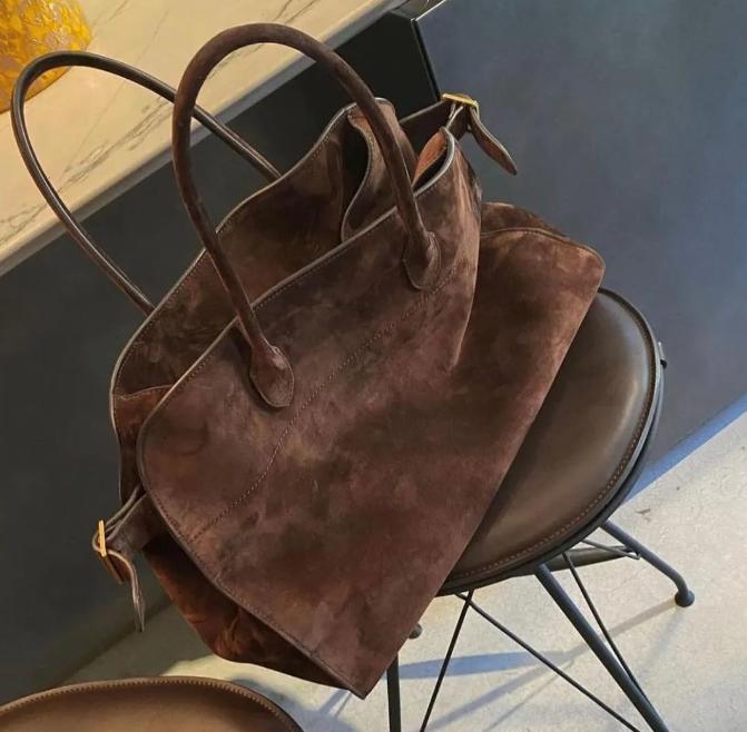 The row Large Designer Bags Margaux Real Leather Tote Bag Commuter Travel Shoulder Bag Brown Suede Clutch Bags Leisure Popular High Quality Fashion