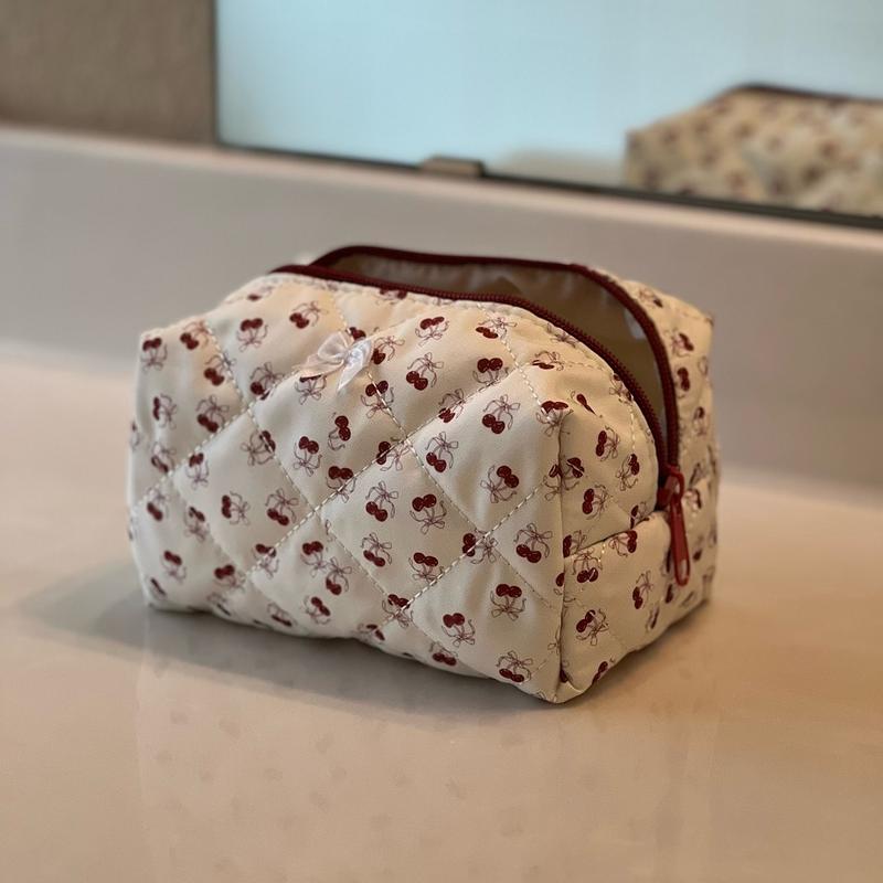 Portable Makeup Bag, 8-Inch Travel Cosmetic Bag for Women Girls, Floral Zipper Make Up Pouch, Toiletry Organizer Cloth Bag