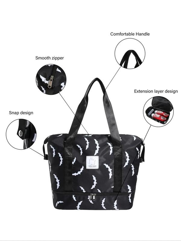 Women's Random Bat Pattern Tote Bag, Large Capacity Weekender Duffel Travel Bag with Wet Pocket Shoe Compartment, Lightweight Carry on Luggage Bag for Sports Gym, Women's Bag for Daily Life