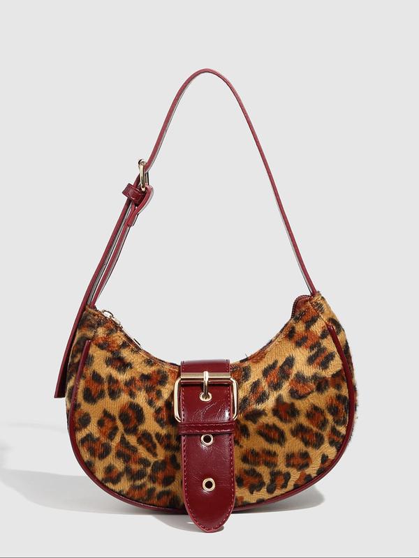 Women's Fashionable Leopard Print Half Moon Bag, 2024 New Style Casual PU Leather Shoulder Bag for Daily Used, Trendy All-match Commuter Bag