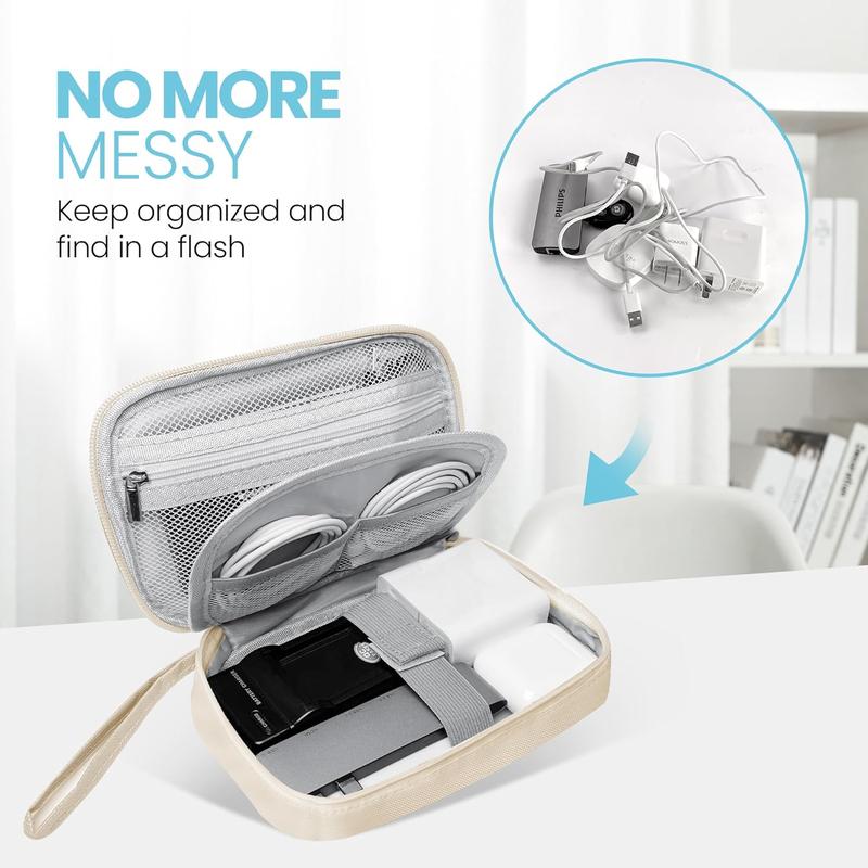 Electronics Travel Organizer,Portable   Travel Storage Bag for Small  Cord Storage,Charger,Small Electronics,SD Card etc,for Travel,Business -Beige