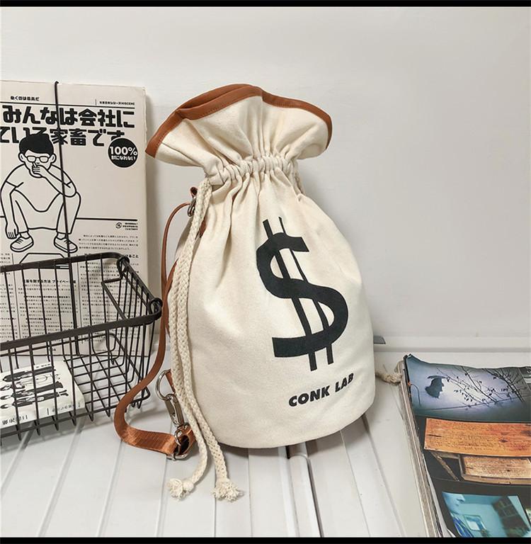 USD logo currency shoulder bag suitable for both men and women, with drawstring closure, fun shoulder bag, large capacity shoulder bag