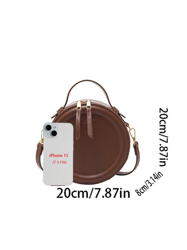 Women's Fashionable Round Shaped Handbag, Casual PU Leather Zipper Shoulder Bag for Daily Used, Trendy Versatile High-quality Daily Commuting Bag, Shopping Bag