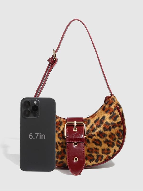 Women's Fashionable Leopard Print Half Moon Bag, 2024 New Style Casual PU Leather Shoulder Bag for Daily Used, Trendy All-match Commuter Bag