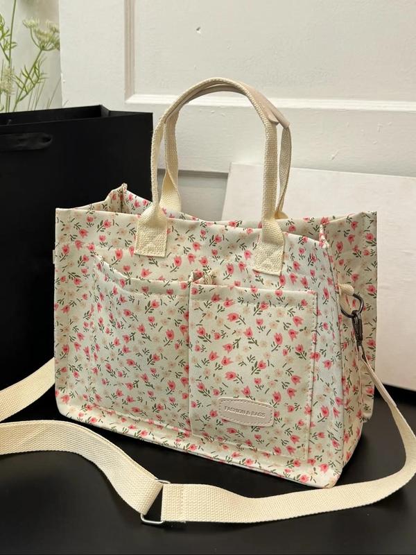 Stylish Ditsy Floral & Polka Dit & Star & Fruit Pattern Tote Bag for Women, Beach Bag Tote Bags for School Gifts, Trendy Designer Commuting Work Bags for Office & Back To School, Fall Outfits, Fall Freshness