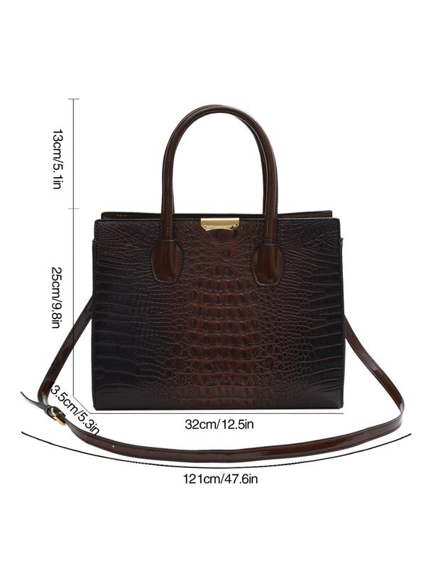 Women's Crocodile Pattern Lux Tote Bag Purse Set, Designer Bags, Large Capacity Shoulder Crossbody Bags, with Long Wallet & Short Wallet, Fashion Women Bag Sets for Back To School, Earthtone Fall Freshness Gifts