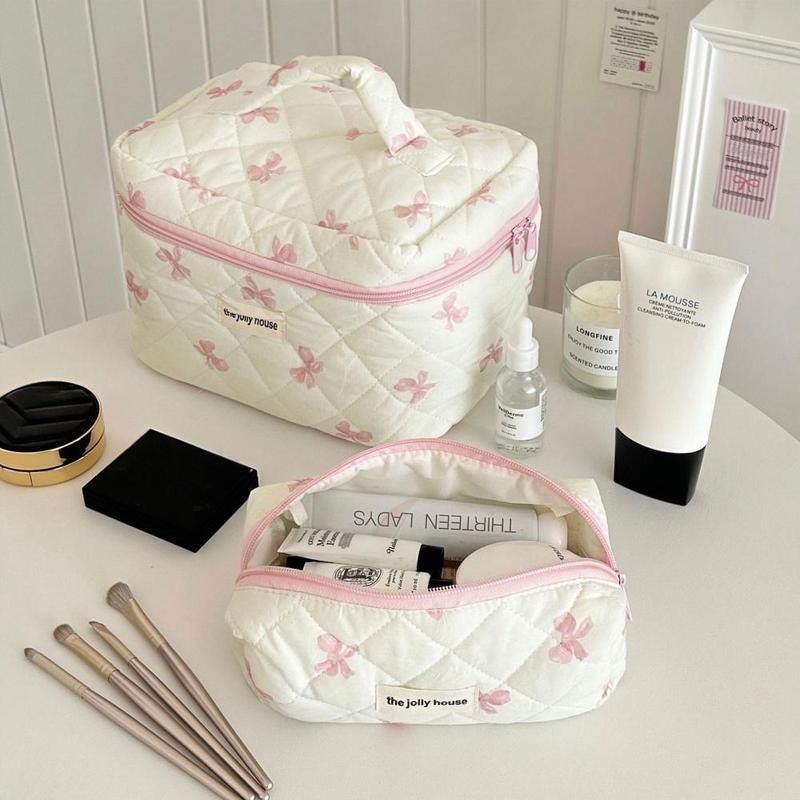 Cartoon Bow Pattern Makeup Bag, 1 Count Large Capacity Cosmetic Storage Bag, Portable Zipper Makeup Organizer Pouch for Travel