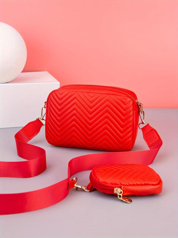 Women's Fashionable Chevron Quilted Crossbody Bag & Coin Purse, Casual Versatile Shoulder Bag & Coin Purse, Trendy All-match Bag Set for Daily Use