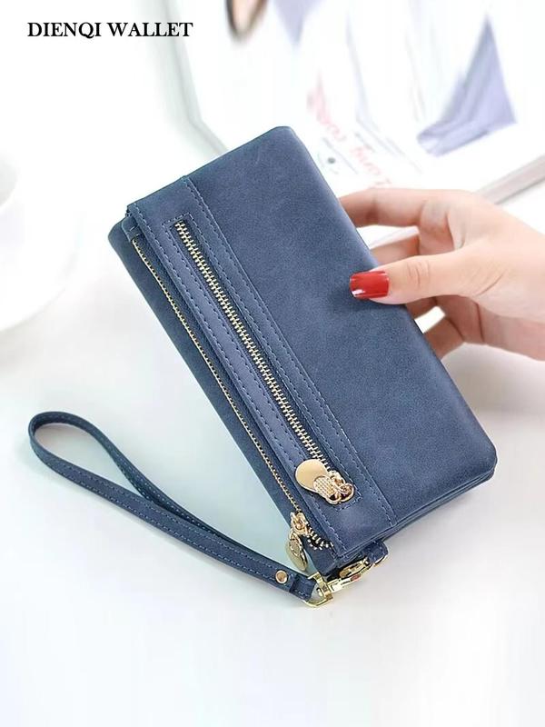 Women's Solid Color Zipper Long Wallet, Fashionable PU Leather Clutch Purse for Daily Used, Casual Trendy Versatile High-quality Daily Commuting Bag