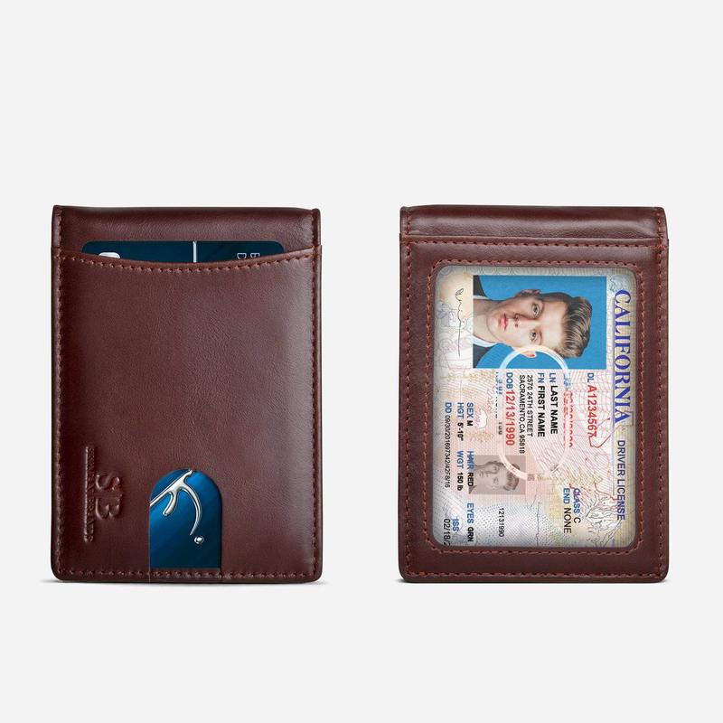 SERMAN BRANDS 1.S RFID Blocking Slim Bifold Genuine Leather Minimalist Front Pocket Wallets for Men with Money Clip Thin Gift