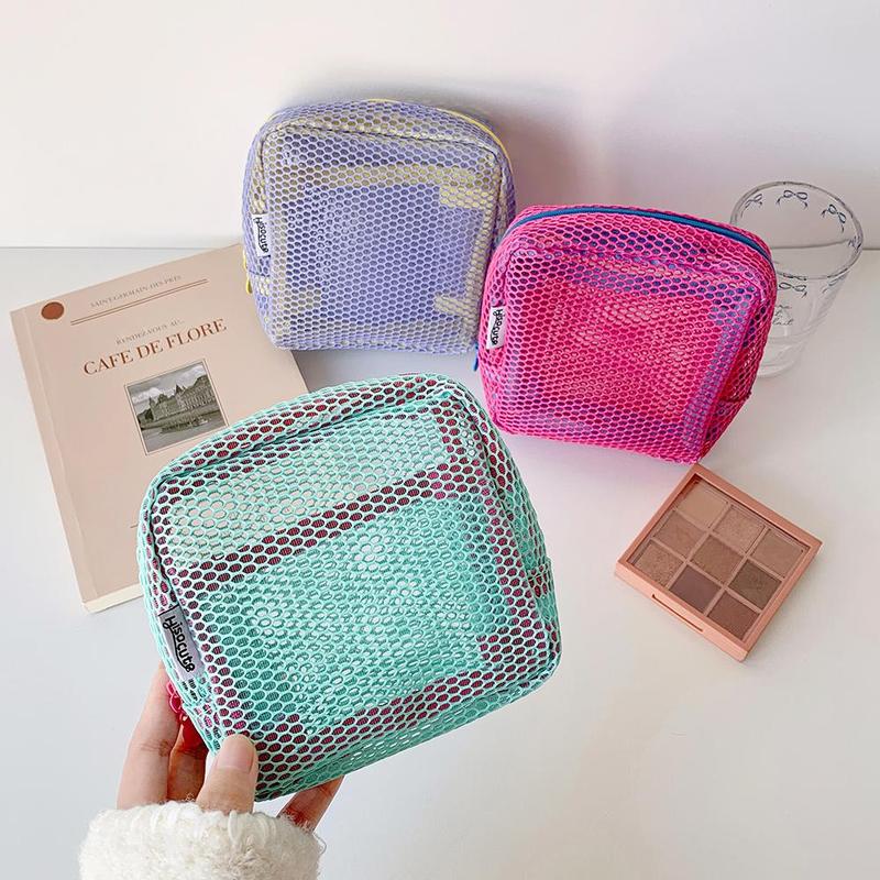 Mesh Makeup Bag, 1 Count Portable Cosmetic Storage Bag, Zipper Makeup Organizer Pouch, Storage Bag for Skincare, Lotion, Cream, Lip Balm, Eyeliners