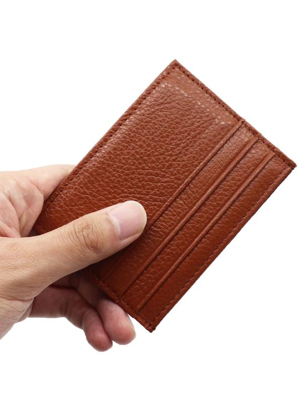 Women's Genuine Leather Plain Color Card Holder, Casual Trendy Slip On Card Holder, Fashionable Card Holder For Daily Use