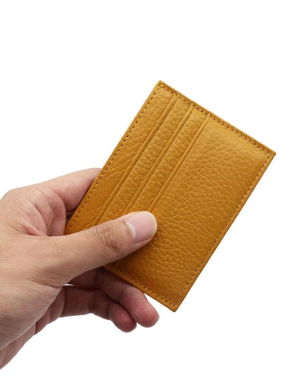 Women's Genuine Leather Plain Color Card Holder, Casual Trendy Slip On Card Holder, Fashionable Card Holder For Daily Use