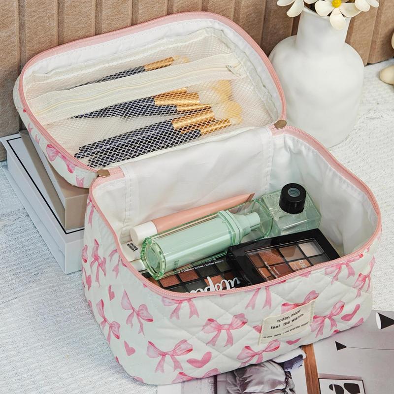 Bow Pattern Makeup Bag Set, 4 Counts set Large Capacity Travel Cosmetic Storage Bag, Zipper Makeup Organizer Pouch, Versatile Storage Bag for Travel, Gym, Office, Home