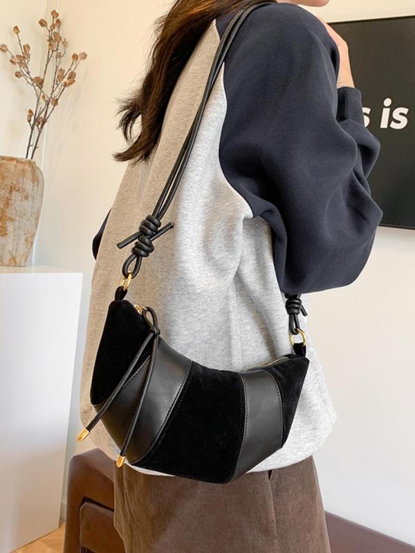 Women's Solid Color Suede Half Moon Bag, Fashionable Shoulder Bag for Daily Used, Casual Trendy Versatile High-quality Daily Commuting Bag