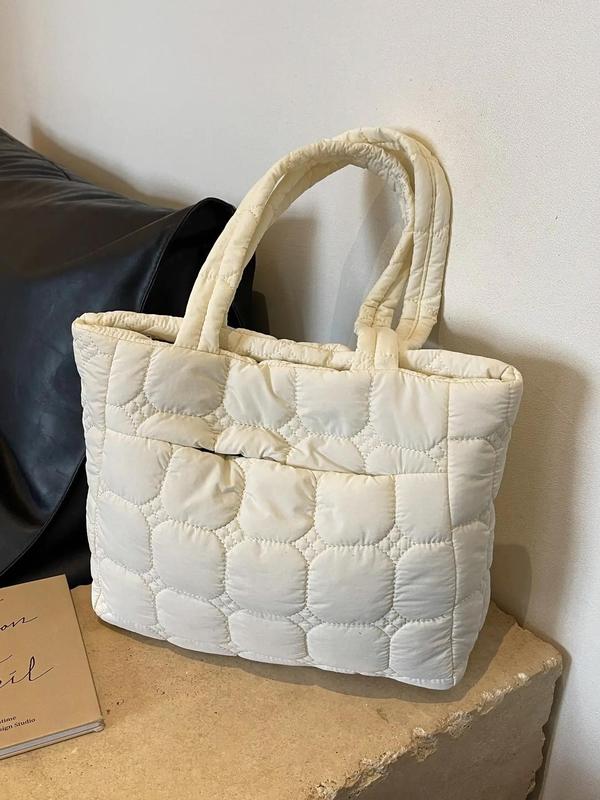 Fashionable Casual Solid Quilted Everything Tote Bag, Fall Simple Plain Large Capacity Shoulder Bag for Women, Puffer Tote Bag for Daily Use, Trendy Matching Commuter Work Bag Purses for Office