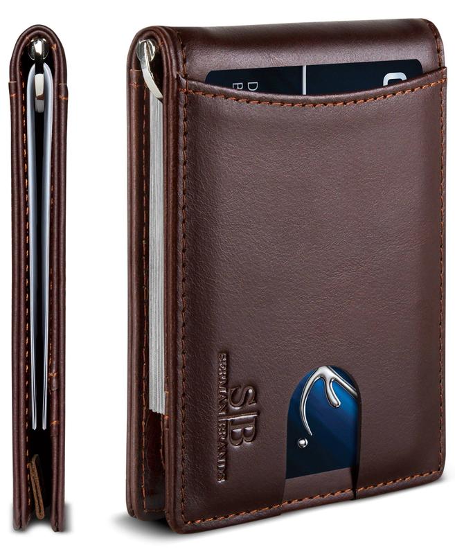 SERMAN BRANDS 1.S RFID Blocking Slim Bifold Genuine Leather Minimalist Front Pocket Wallets for Men with Money Clip Thin Gift