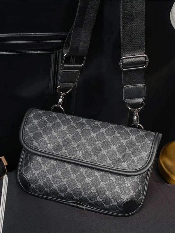 Men's Fashionable Geometric Pattern Crossbody Bag, Casual PU Leather Shoulder Bag for Daily Used, Trendy Versatile High-quality Daily Commuting Bag