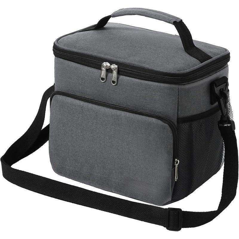 Large Insulated Lunch Box for Men & Women, Reusable Lunch Bag for Work Office Picnic, Leakproof Cooler Bag with Adjustable  Strap (Grey, 12L)