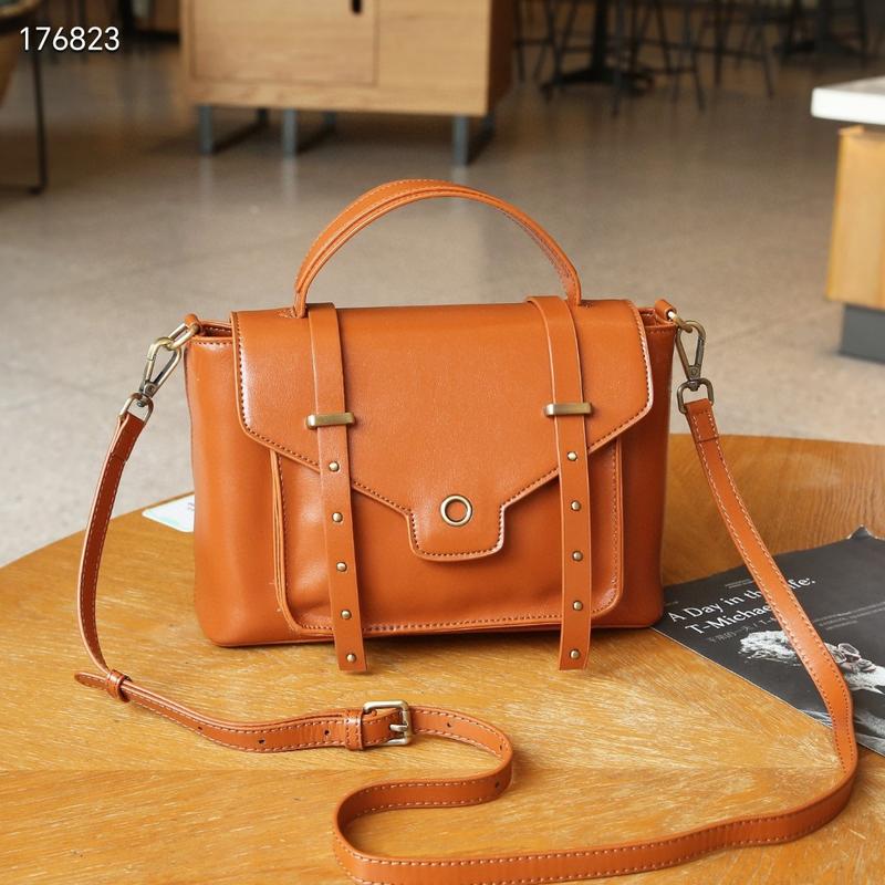 [Genuine leather] F17-First layer cowhide genuine leather women's bag handbag shoulder bag messenger bag large capacity retro commuter bag versatile Cambridge bag