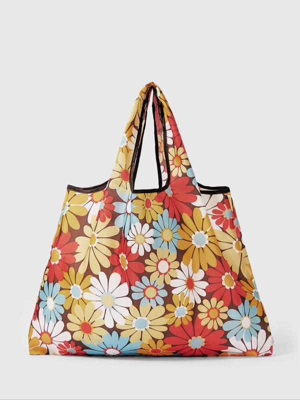 Women's Elegant Flower Pattern Tote Bag, Trendy Large Capacity Foldable Shopping Bag, Chic All-match Shoulder Bag for Daily & Travel Use