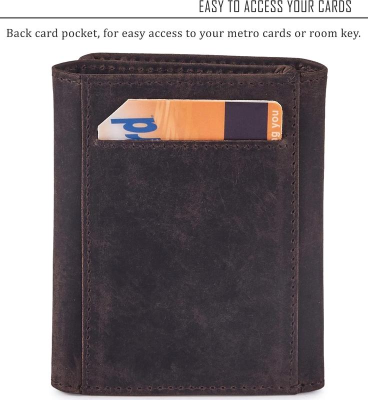 Wallet for Men Trifold Real Leather RFID Blocking Credit Card Case with ID Window in Gift Box