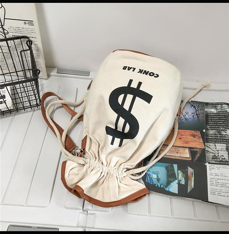 USD logo currency shoulder bag suitable for both men and women, with drawstring closure, fun shoulder bag, large capacity shoulder bag