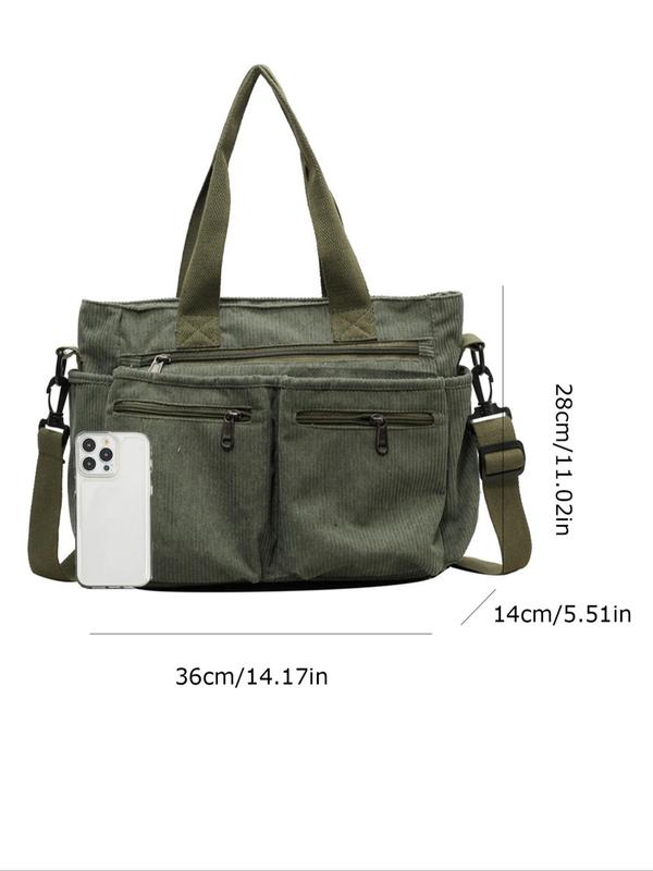 Women's Solid Color Corduroy Crossbody Bag, Large Capacity Shoulder Bag for Daily Used, Casual Trendy Versatile High-quality Daily Commuting Bag