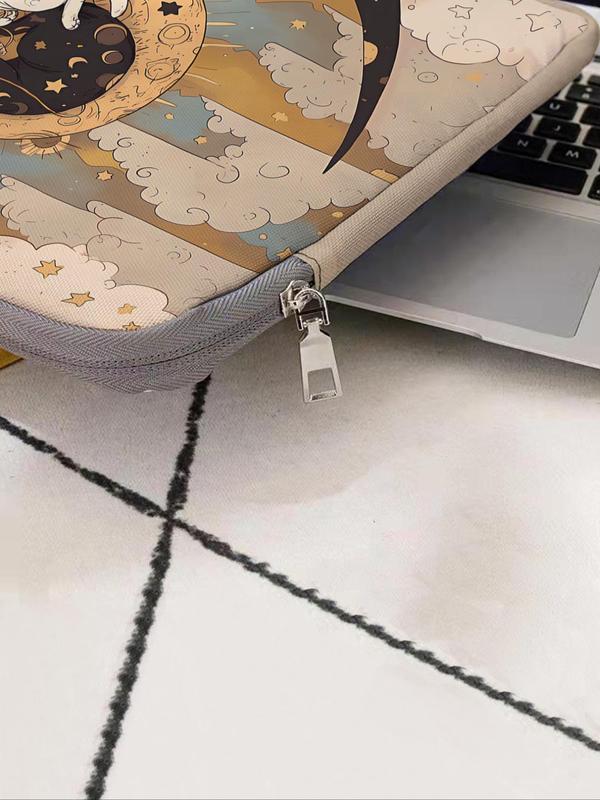 Cat & Moon Pattern Laptop Bag, 2024 New Style Soft Laptop Cover, Laptop Zipper Storage Bag, Suitable for Laptop, Tablet Cover, Laptop Accessories